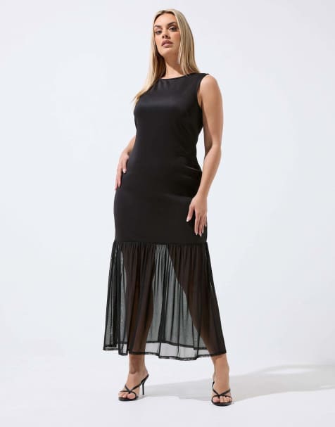 Yours Clothing Mesh trim maxi dress in black - view 1