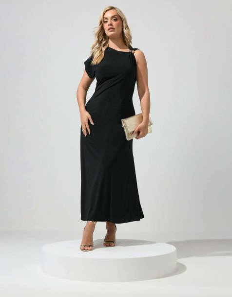 Yours Clothing Metal buckle detail maxi dress in black - view 1