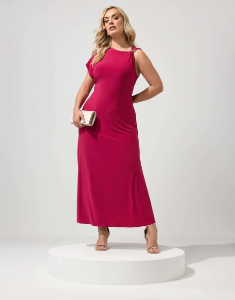Yours Clothing Metal buckle detail maxi dress in red - view 1