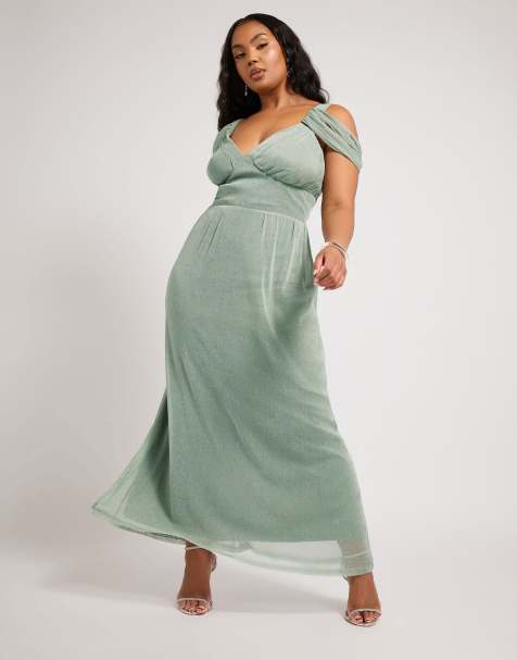 Yours Clothing Metallic cold shoulder maxi dress in green