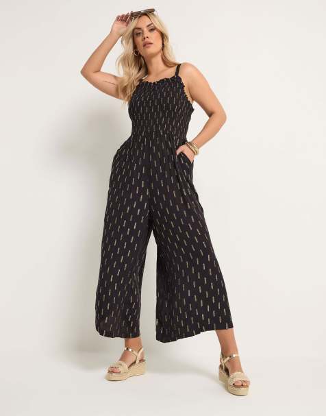 Yours Clothing Metallic wide leg jumpsuit in black - view 1