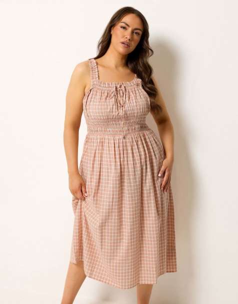 Yours Clothing Milkmaid midi dress in pink