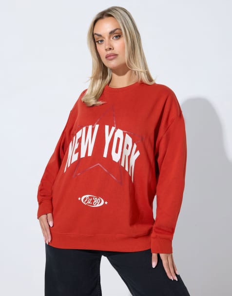 Yours Clothing 'new york' slogan sweatshirt in red - view 1