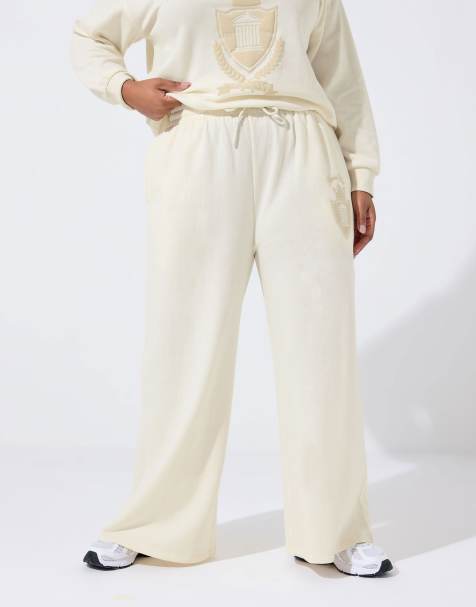 Yours Clothing 'new york' wide leg joggers in natural - view 1
