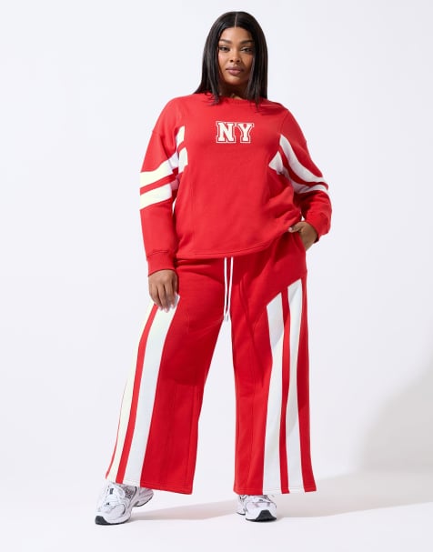 Yours Clothing 'ny' stripe sweatshirt in red - view 1