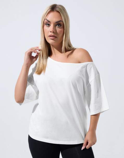 Yours Clothing Off shoulder cotton t-shirt in white - view 1