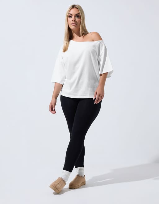 Yours Clothing Off shoulder cotton t-shirt in white, 2 of 4