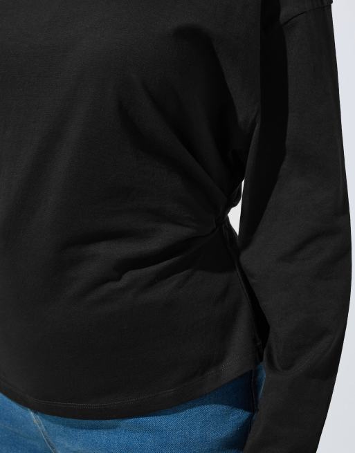 Yours Clothing Off shoulder long sleeve top in black, 4 of 4