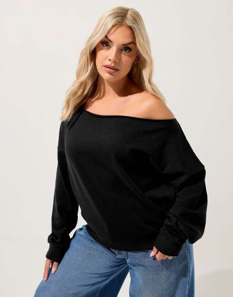 Yours Clothing Off shoulder sweatshirt in black - view 1