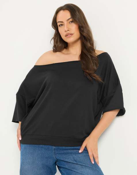 Yours Clothing Off shoulder sweatshirt in black - view 1