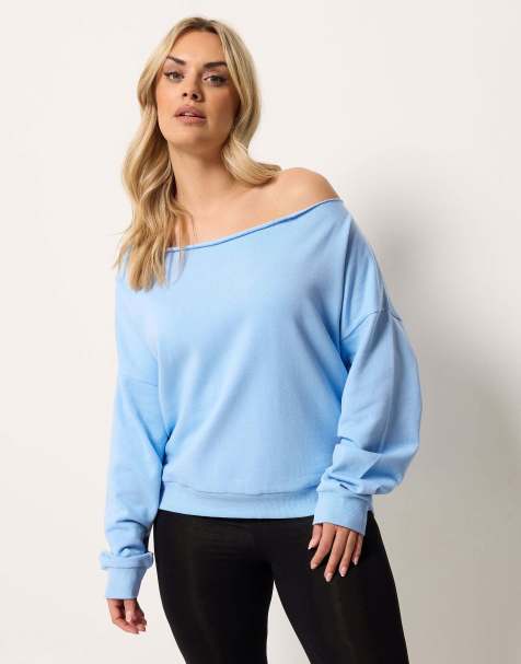 Yours Clothing Off shoulder sweatshirt in blue - view 1