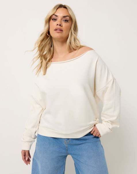 Yours Clothing Off shoulder sweatshirt in natural - view 1