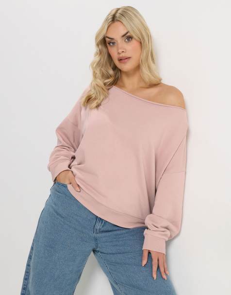 Yours Clothing Off shoulder sweatshirt in pink - view 1