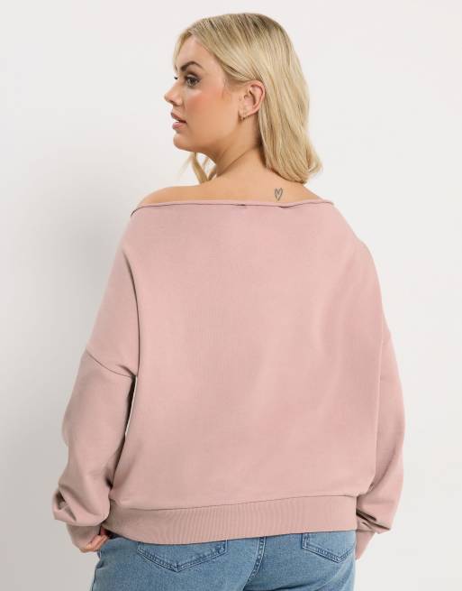 Yours Clothing Off shoulder sweatshirt in pink, 3 of 4