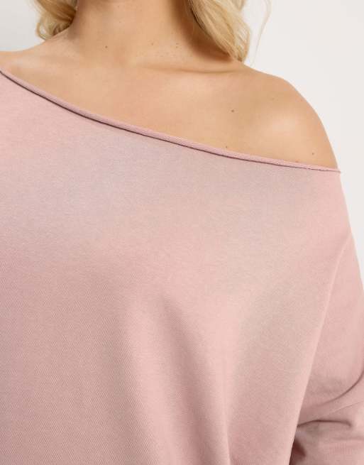 Yours Clothing Off shoulder sweatshirt in pink, 4 of 4