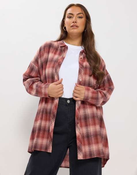 Yours Clothing Oversized check shirt in pink - view 1