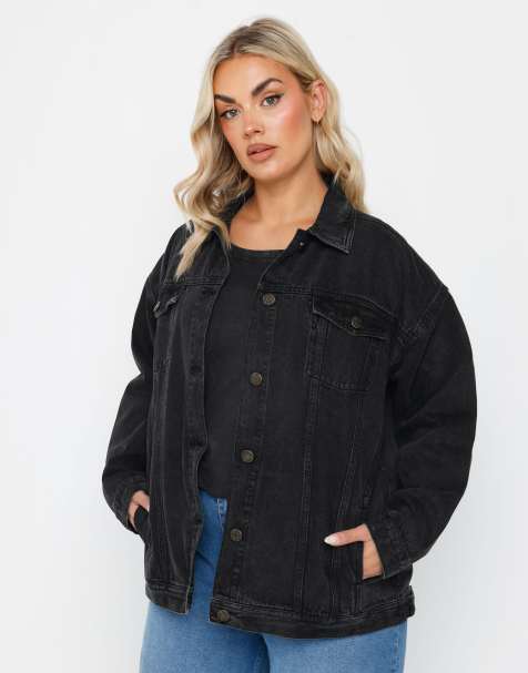 Yours Clothing Oversized denim jacket in black - view 1