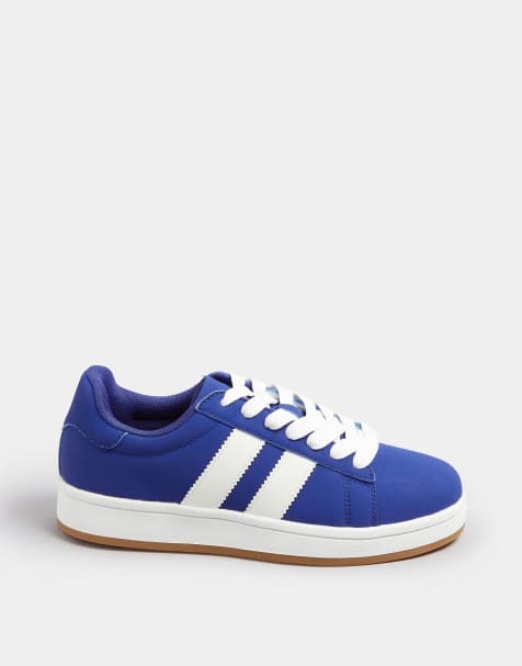 Yours Clothing Padded lace up trainers in wide e fit in blue - view 1