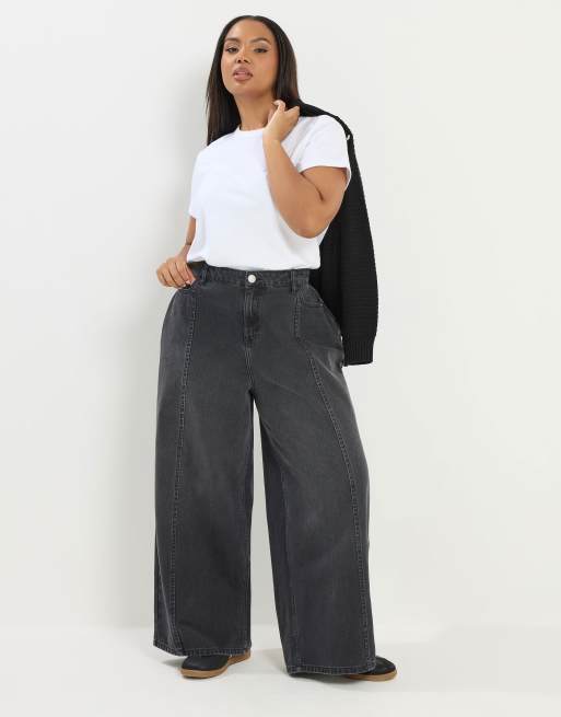 Yours Clothing Palazzo wide leg jeans in black, 2 of 2