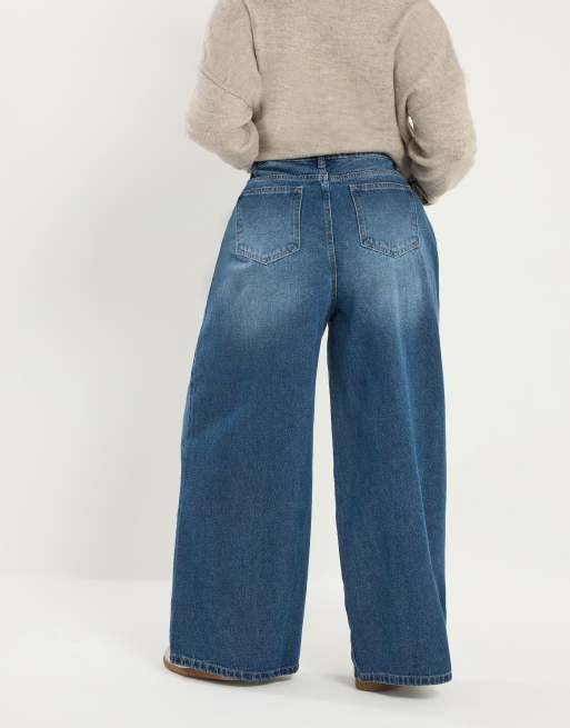 Yours Clothing Palazzo wide leg jeans in blue, 3 of 4