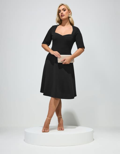 Yours Clothing Panel skater dress in black, 4 of 4