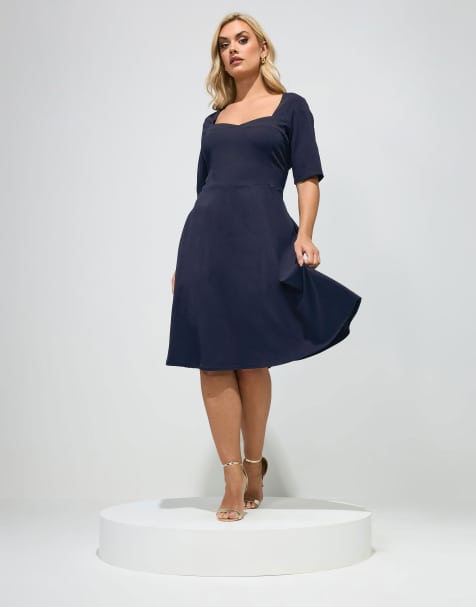Yours Clothing Panel skater dress in blue - view 1
