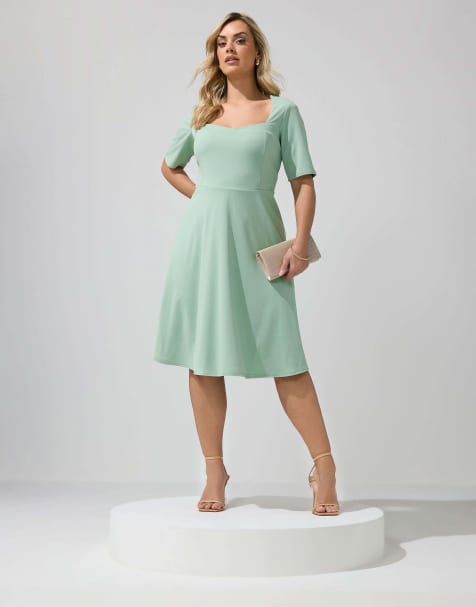 Yours Clothing Panel skater dress in green - view 1