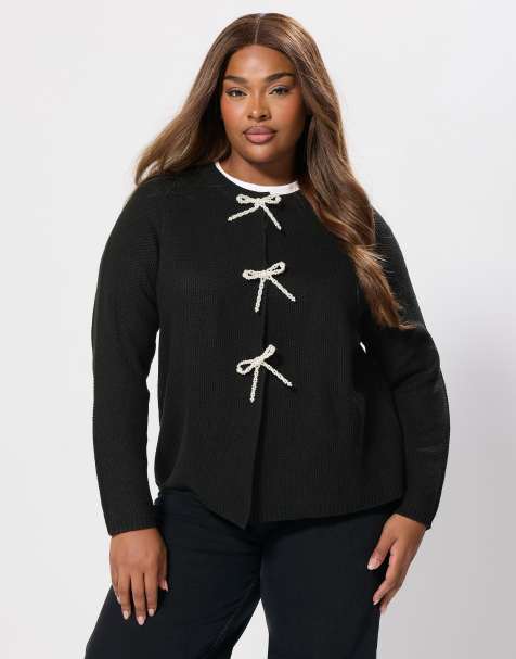 Yours Clothing Pearl button cardigan in black
