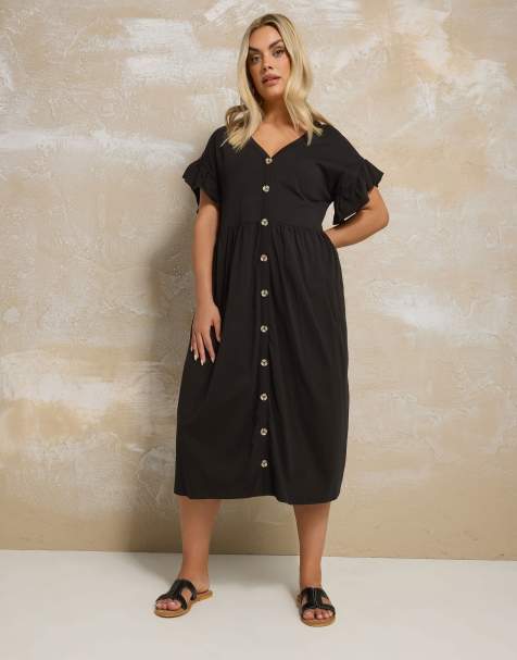 Yours Clothing Peplum midaxi dress in black - view 1