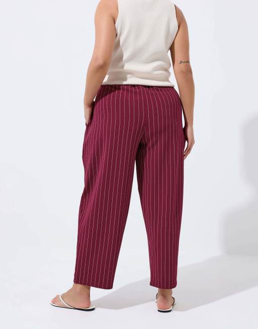Yours Clothing Pinstripe barrel trousers in red, 2 of 4