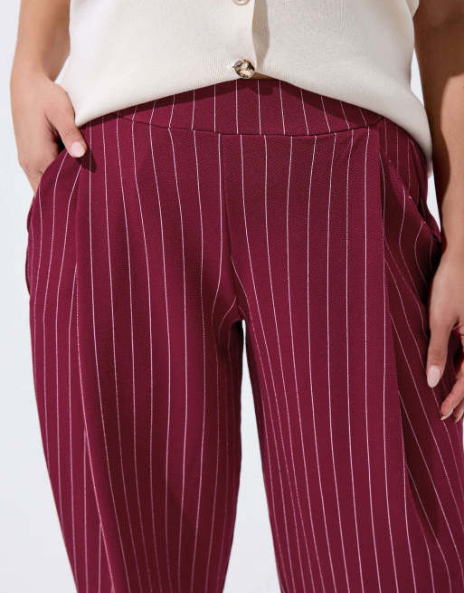 Yours Clothing Pinstripe barrel trousers in red, 3 of 4