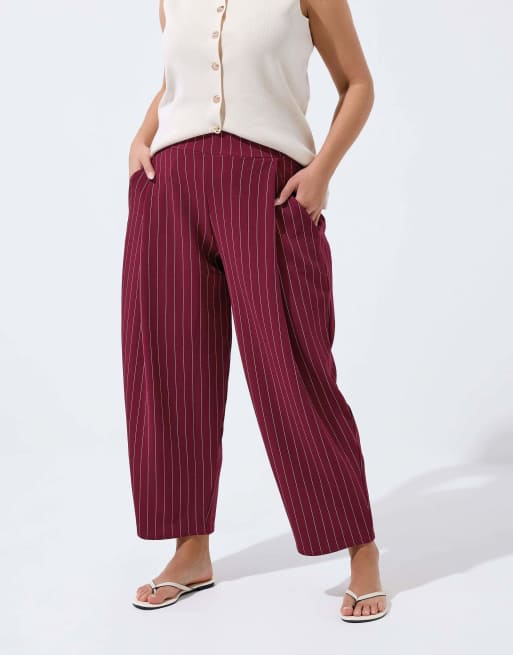 Yours Clothing Pinstripe barrel trousers in red, 4 of 4