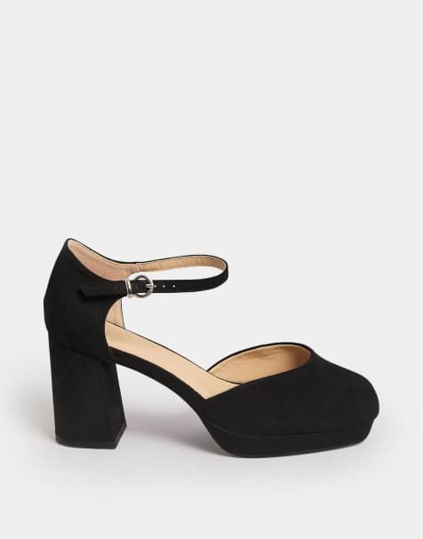Yours Clothing Platform court shoes in wide e & extra wide eee fit in black - view 1