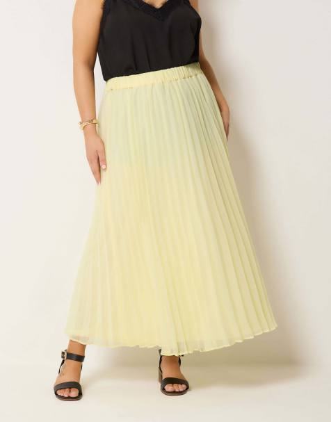 Yours Clothing Pleated maxi skirt in yellow - view 1