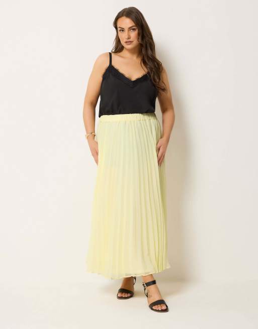 Yours Clothing Pleated maxi skirt in yellow, 2 of 4