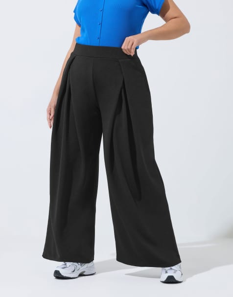 Yours Clothing Pleated wide leg trousers in black