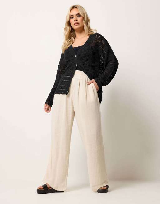 Yours Clothing Pointelle knit cardigan in black, 4 of 4