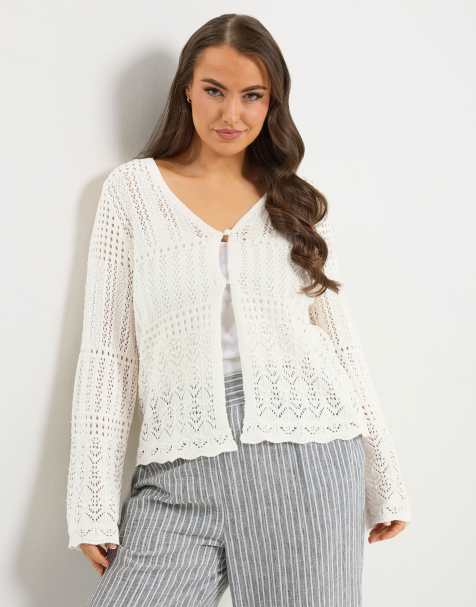 Yours Clothing Pointelle knitted cardigan in ivory - view 1