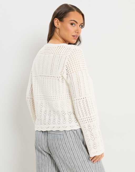 Yours Clothing Pointelle knitted cardigan in ivory, 3 of 4