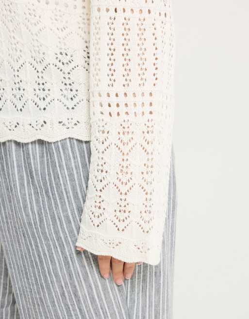 Yours Clothing Pointelle knitted cardigan in ivory, 4 of 4