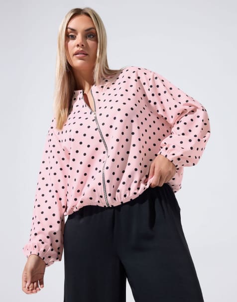 Yours Clothing Polka dot bomber jacket in pink - view 1