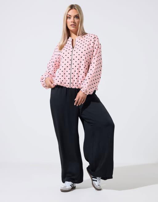 Yours Clothing Polka dot bomber jacket in pink, 2 of 4