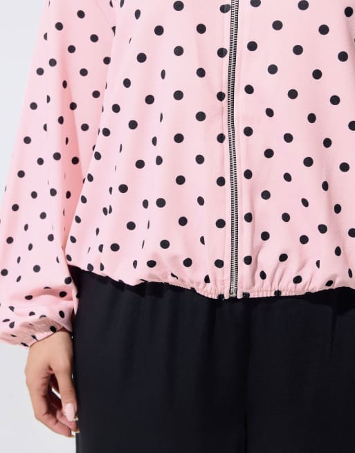 Yours Clothing Polka dot bomber jacket in pink, 4 of 4