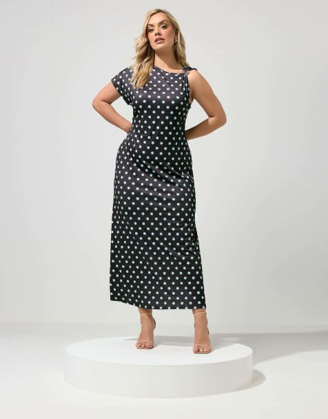 Yours Clothing Polka dot buckle detail maxi dress in brown - view 1