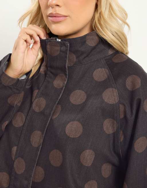 Yours Clothing Polka dot denim bomber jacket in brown, 4 of 4