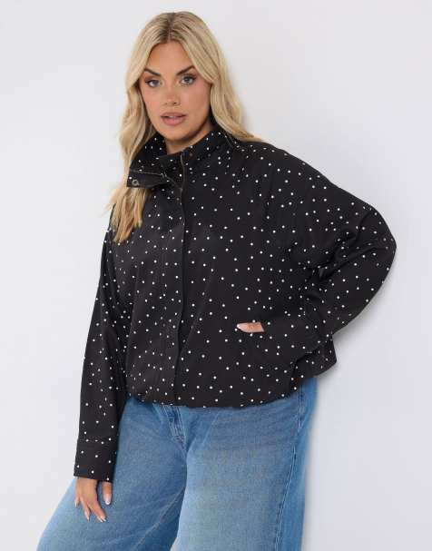 Yours Clothing Polka dot funnel neck bomber jacket in black - view 1