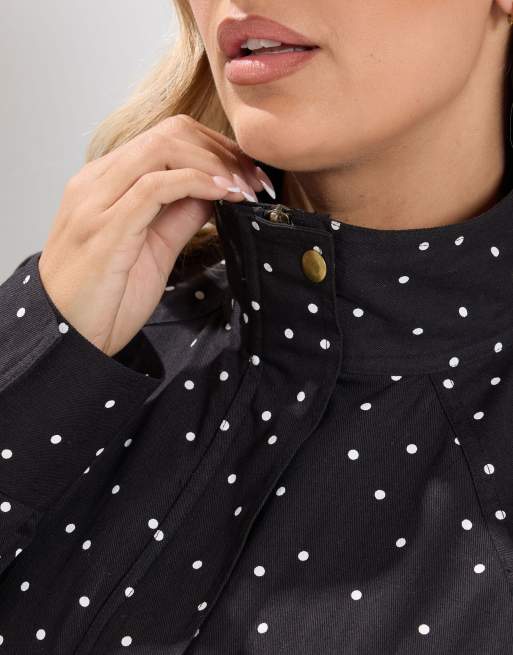 Yours Clothing Polka dot funnel neck bomber jacket in black, 4 of 4