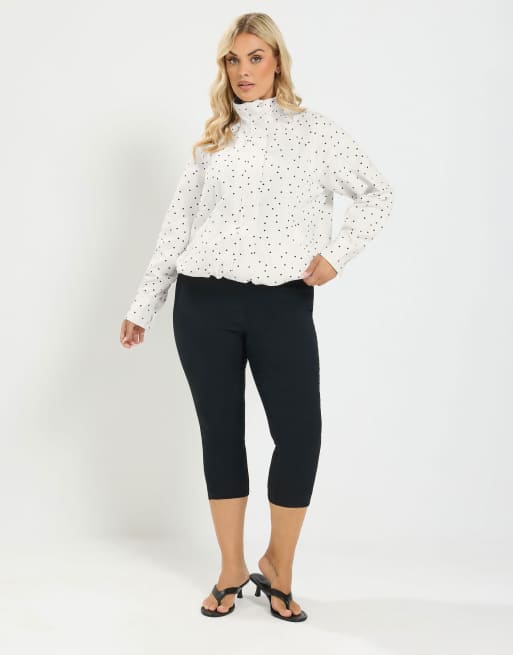 Yours Clothing Polka dot funnel neck bomber jacket in white, 2 of 5
