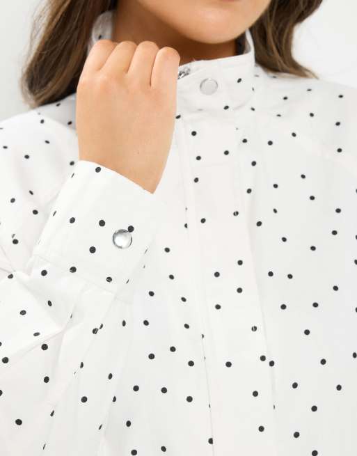 Yours Clothing Polka dot funnel neck bomber jacket in white, 5 of 5