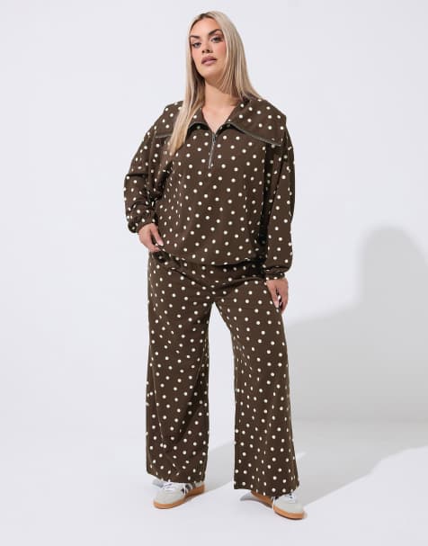 Yours Clothing Polka dot half zip hoodie and joggers set - view 1